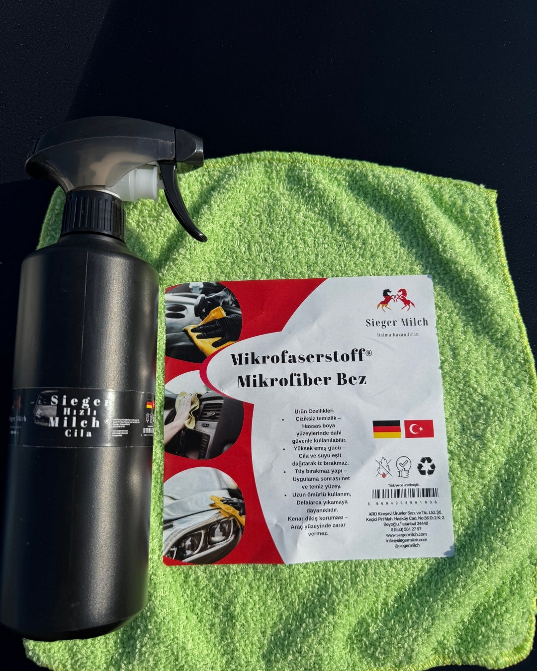 Sieger Milch Hızlı Araç Cilası 500ml Sprey + Microfiber Bez (Tekli)