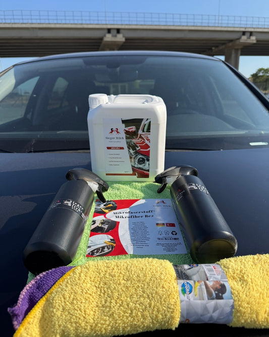 Sieger Milch Hızlı Araç Cilası 2.5L Bidon + 1000ml Sprey ile Microfiber Bez (4'lü) Kampanyalı Paket